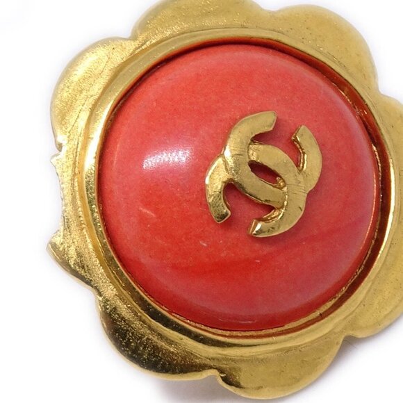 Chanel Button Earrings Clip-On Gold Pink 97P - Picture 6 of 8